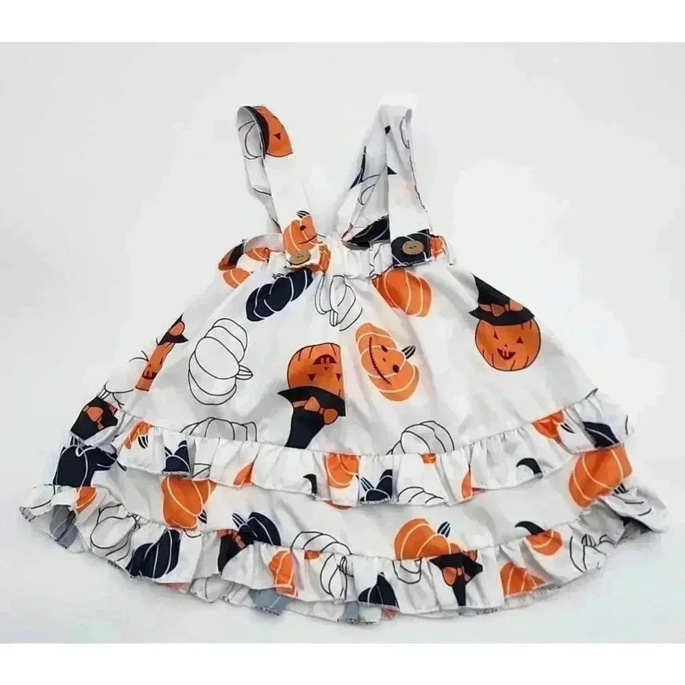 Girl's Boutique Halloween Pumpkin Overall Dress - See Description